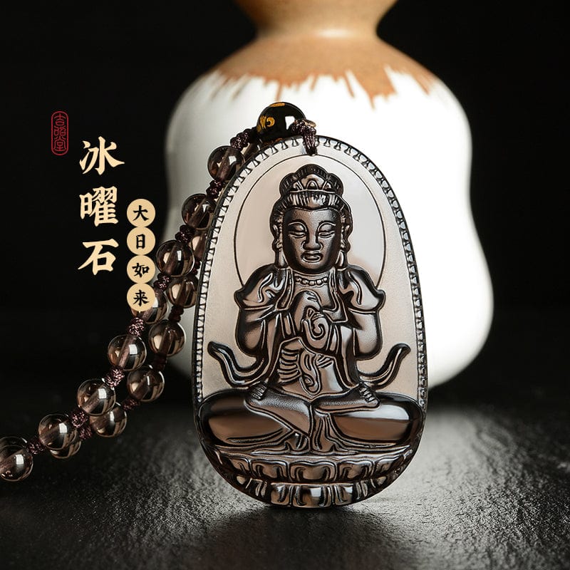 Obsidian natal Buddha pendant Hetian jade men's and women's twelve zodiac necklace general trend to Manjusri Bodhisattva Samantabhadra 