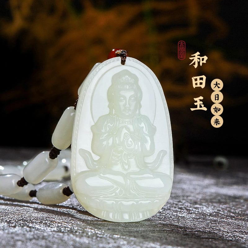 Obsidian natal Buddha pendant Hetian jade men's and women's twelve zodiac necklace general trend to Manjusri Bodhisattva Samantabhadra 