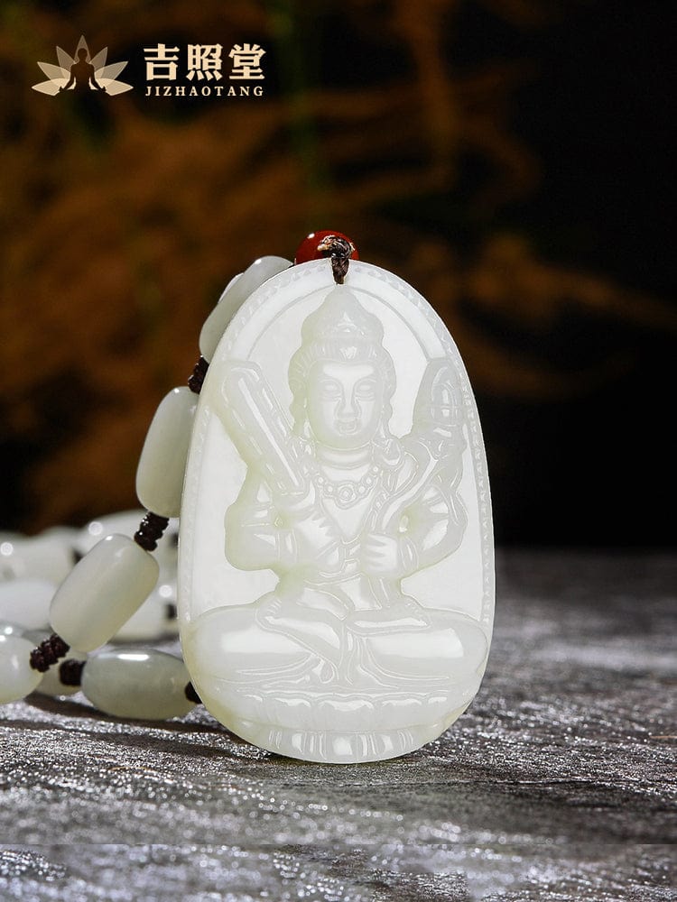 Hetian jade natal Buddha pendant thousand-handed Avalokitesvara necklace men and women Manjushri Bodhisattva Samantabhadra Samantabhadra void Tibetan jewelry gift 