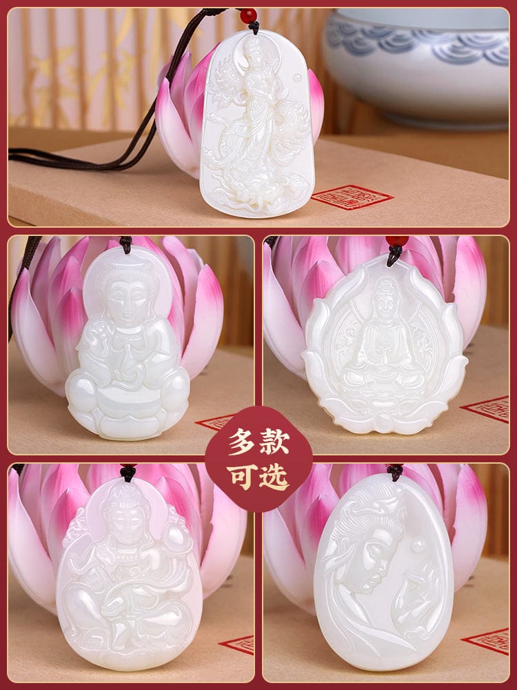 Natural Xinjiang Hetian Jade Avalokitesvara Pendant Necklace Men's Nanhai Avalokitesvara Bodhisattva Gift Girls Men's Jade Pendant 