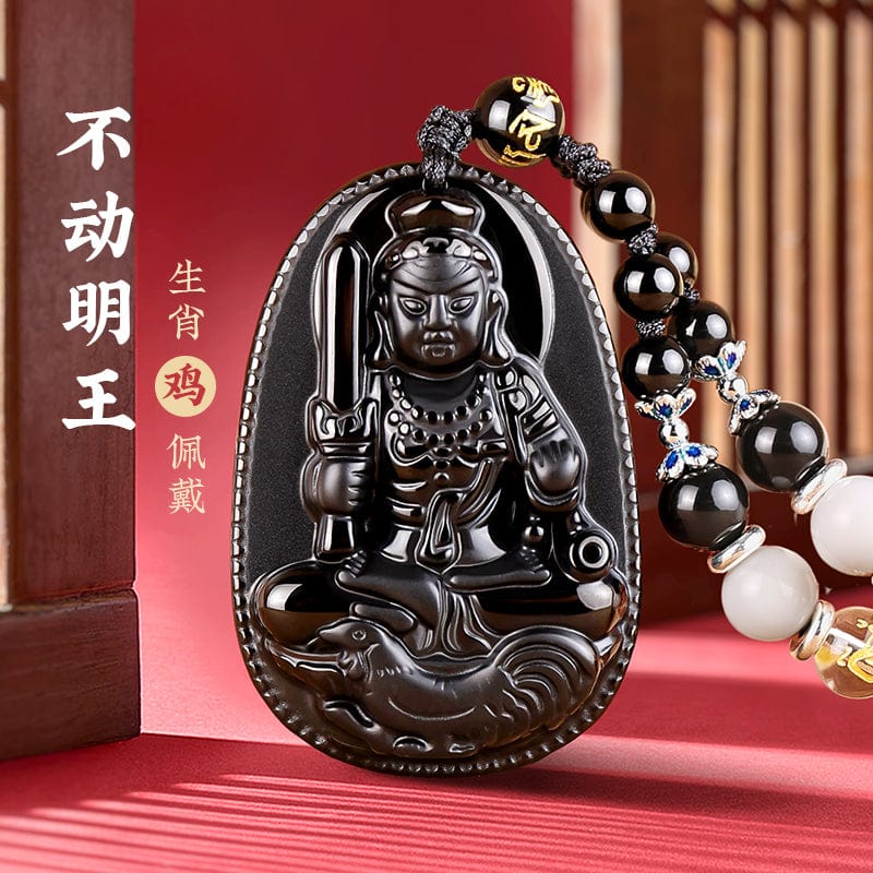 Obsidian natal Buddha pendant twelve zodiac signs belong to the rabbit necklace Samantabhadra Manjusri Bodhisattva Void hidden gifts for men and women 