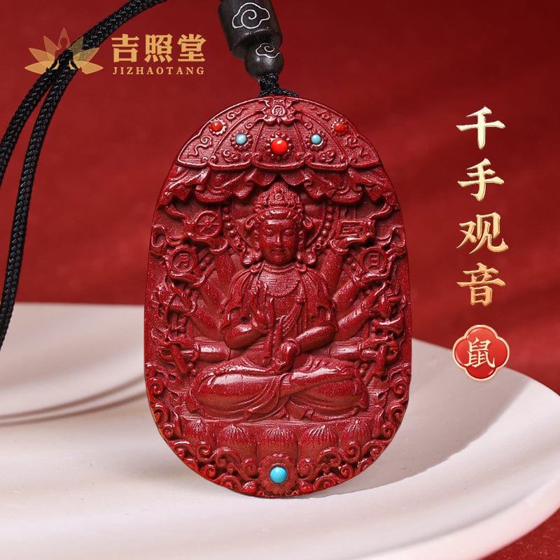 Cinnabar Benming Buddha Pendant Twelve Zodiac Manjushri Bodhisattva Samantabhadra Necklace Men's and Women's Emptiness Tibetan Gift Pendant 