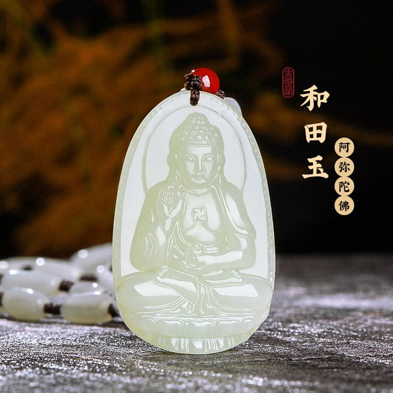 Obsidian natal Buddha pendant Hetian jade men's and women's twelve zodiac necklace general trend to Manjusri Bodhisattva Samantabhadra 