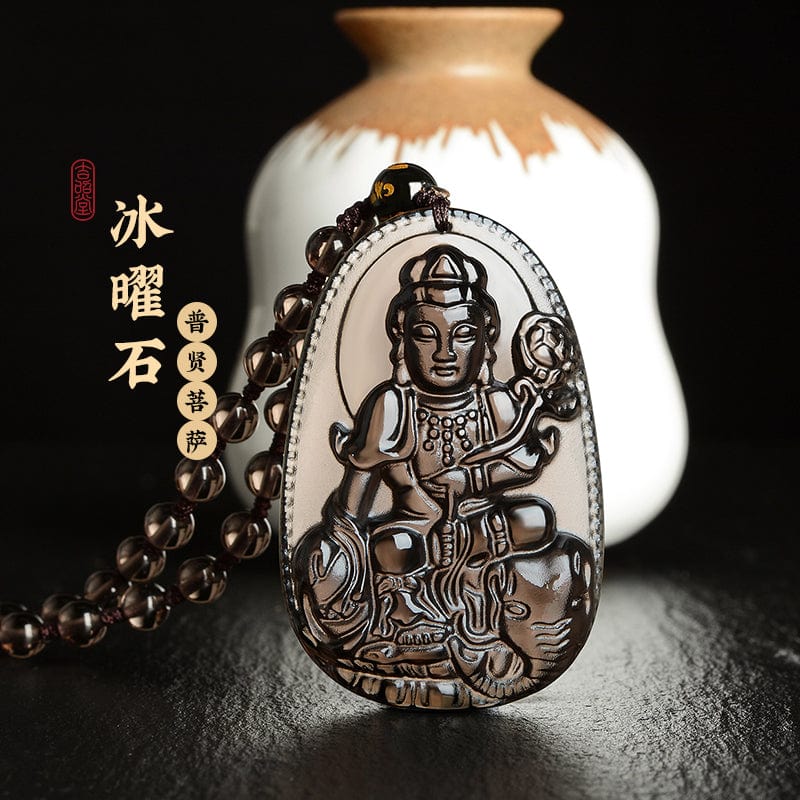 Obsidian natal Buddha pendant Hetian jade men's and women's twelve zodiac necklace general trend to Manjusri Bodhisattva Samantabhadra 