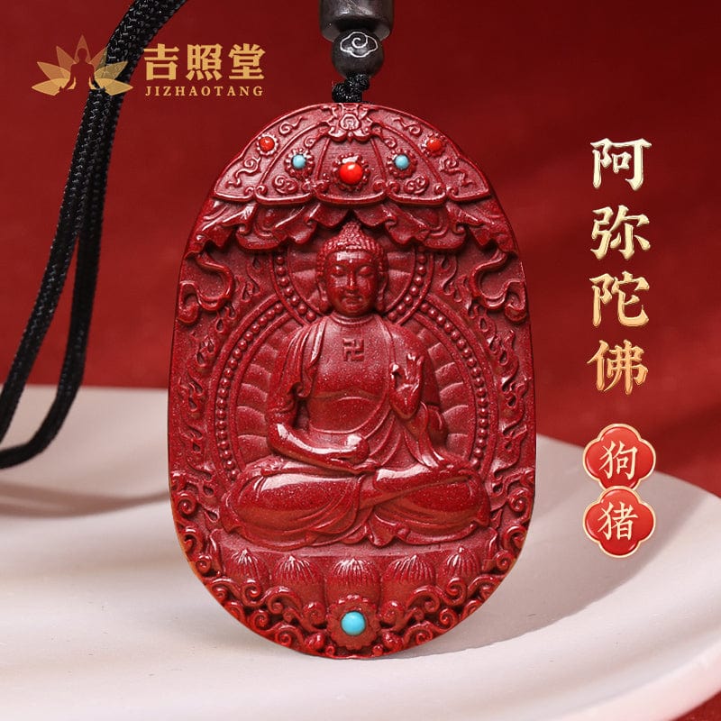 Cinnabar Benming Buddha Pendant Twelve Zodiac Manjushri Bodhisattva Samantabhadra Necklace Men's and Women's Emptiness Tibetan Gift Pendant 