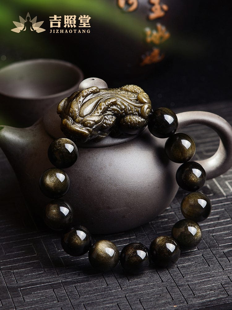 Gold Obsidian Pixiu Bracelet Men's Obsidian Bracelet Ladies Couple Pichu Hand Jewelry Jade Beads Gift for Men 